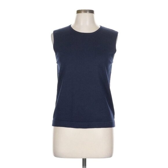 LAUREN Ralph Lauren Silk Blend Knit Tank Top Sweater Vest Large Navy Blue LRL - Picture 1 of 5